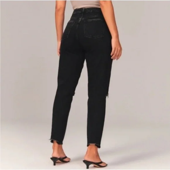 Abercrombie & Fitch Curve Love High Rise Mom Jeans Black Jeans Sz 28/6 - Picture 3 of 9